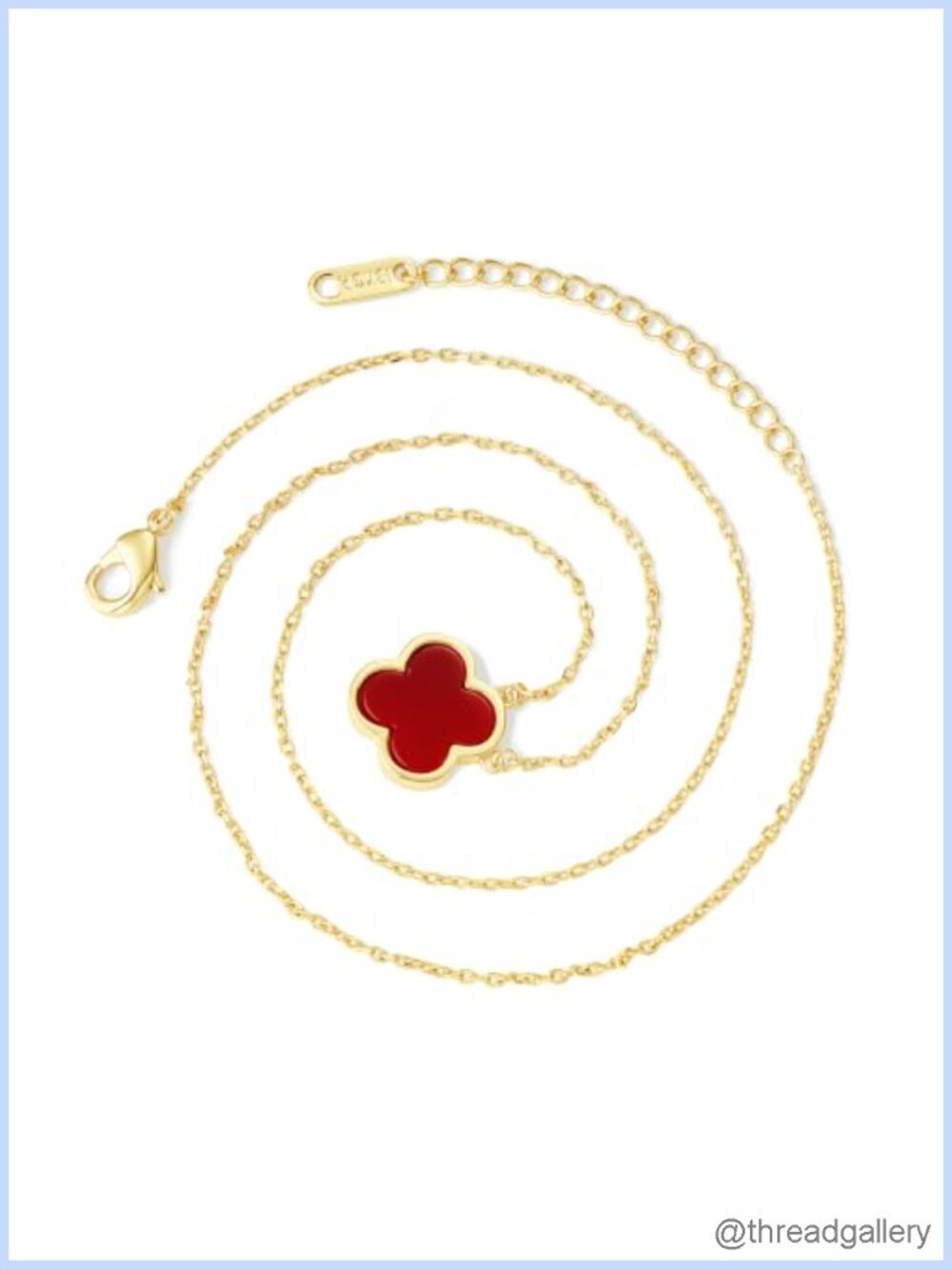 Gold Plated Stainless Steel Clover Agate Pendant Necklace 19.7"